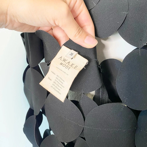 A.W.A.K.E. Mode Crepe Multi Circle Asymmetric Dress Black - Picture 12 of 16